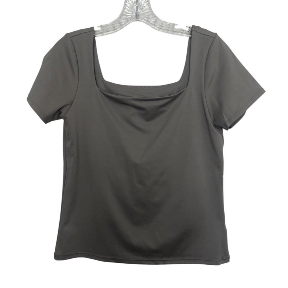 Hunter & Brown Square Neck Shirt Top Short Sleeve Large Gray‎ New WOT